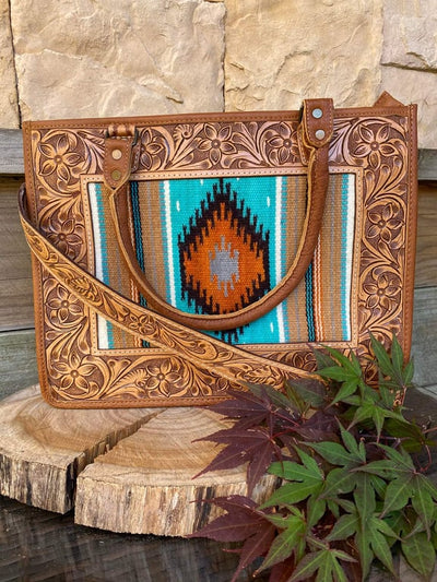 American Darling Genuine Tooled Leather and Saddle Blanket TOTE