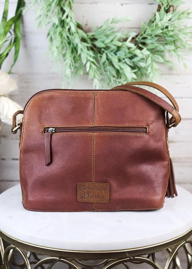 American Darling Genuine Tooled Sunflower Leather Crossbody Handbag