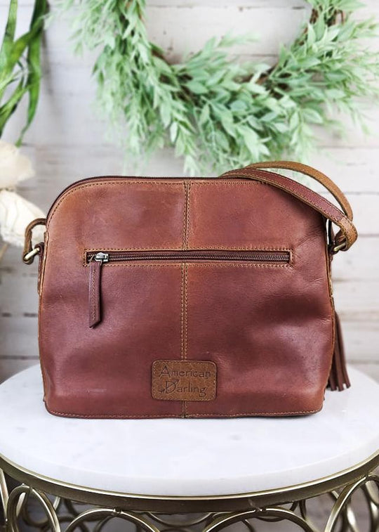 American Darling Genuine Tooled Sunflower Leather Crossbody Handbag