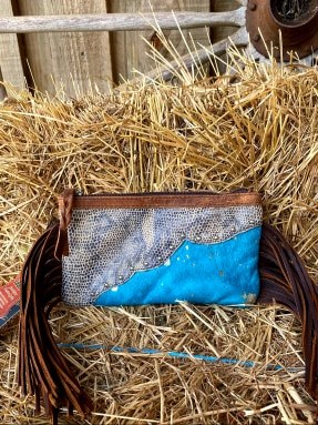 American Darling  Anaconda Genuine Cowhide Hand Tooled Leather Clutch