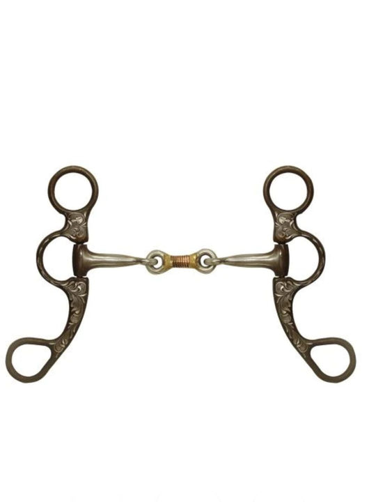 Bit - Engraved antique brown steel bit with dogbone center