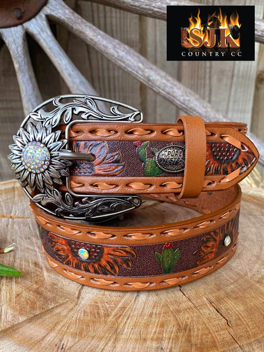 Pure Western Milly Sunflower Leather  Belt Size 32" or 44"