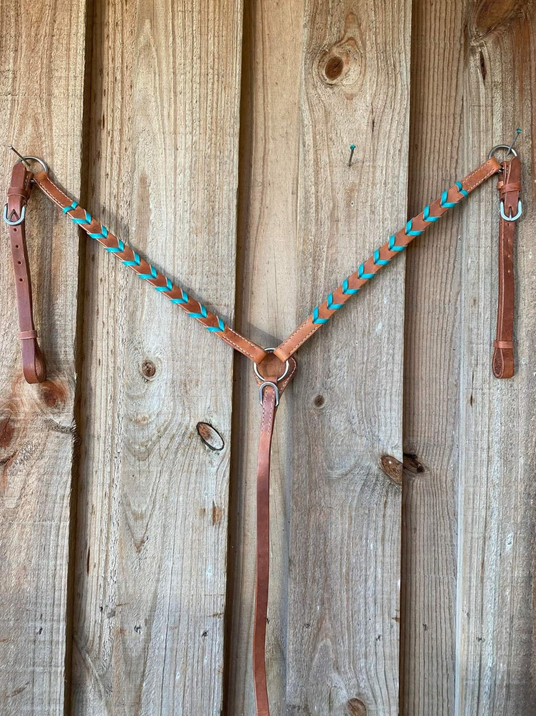 Western Tack Set - One Ear Bridle and Mathcing Turquoise Laced Breastplate