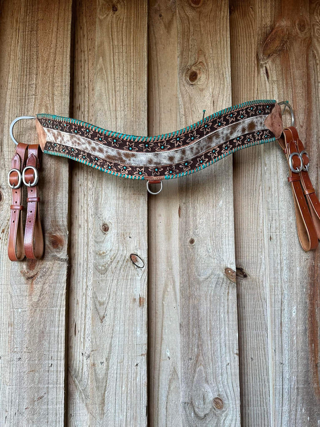 Tripping- Floral tooled Breastcollar w Cowhide Breastplate