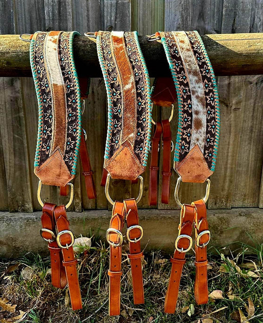 Tripping- Floral tooled Breastcollar w Cowhide Breastplate