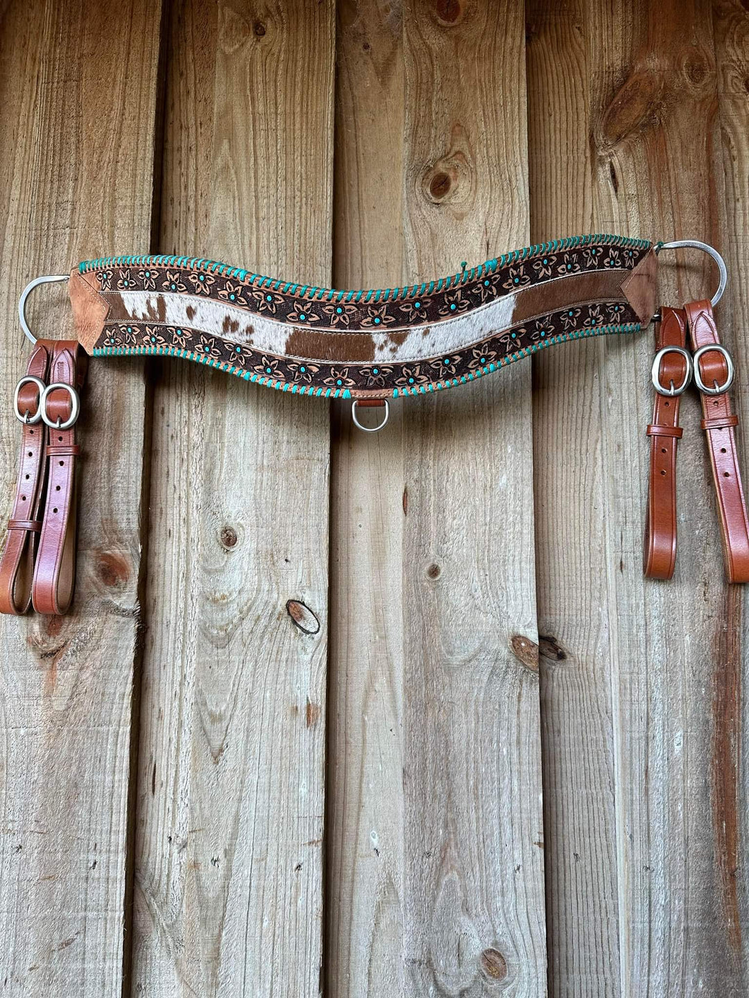 Tripping- Floral tooled Breastcollar w Cowhide Breastplate