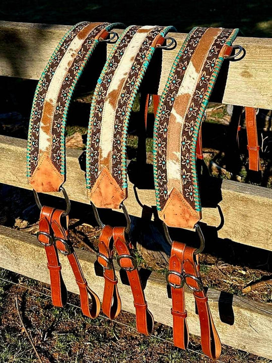Tripping- Floral tooled Breastcollar w Cowhide Breastplate