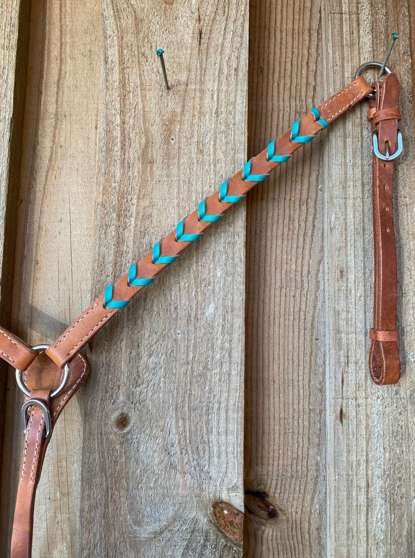 Western Tack Set - One Ear Bridle and Mathcing Turquoise Laced Breastplate