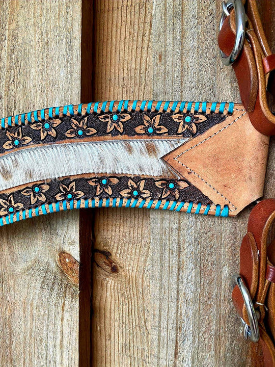 Tripping- Floral tooled Breastcollar w Cowhide Breastplate