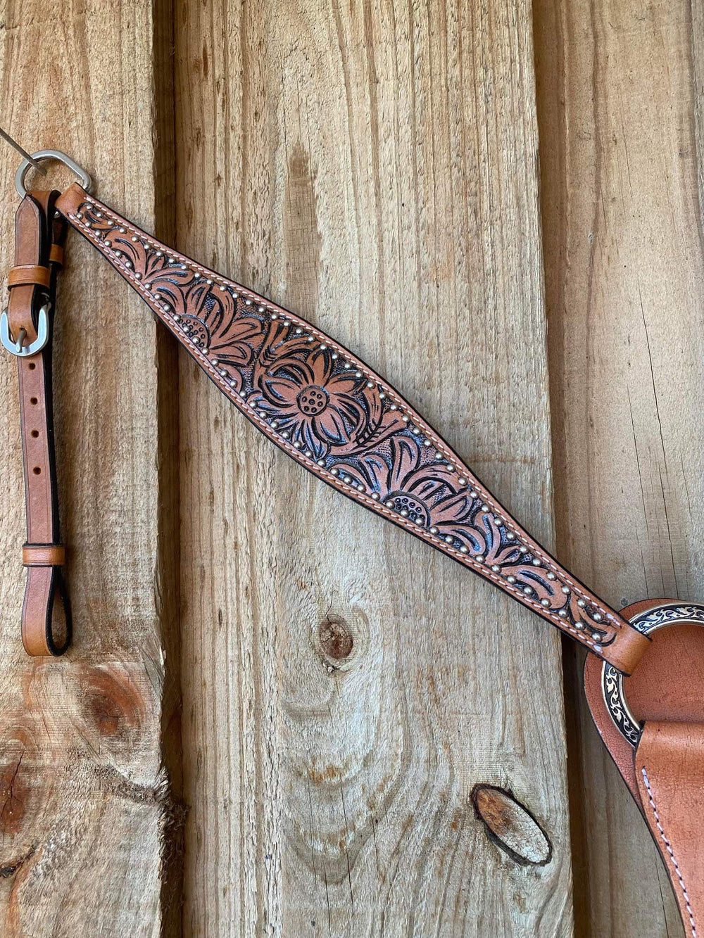 Western Tack Set Floral Tooled Leather Bridle & Breastcollar Cob/Full Size