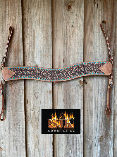 Western Tack set- Floral Embossed Headstall with Buckstitch trim W/ Reins, Breastcollar