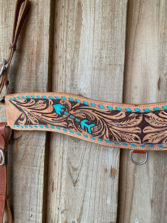 Tripping - Floral tooled Breastcollar w Turq Buckstitch Arrow Breastplate