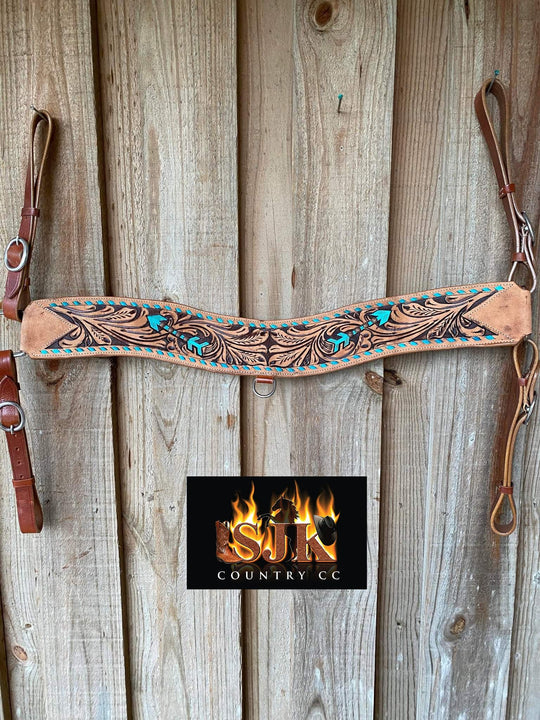 Tripping - Floral tooled Breastcollar w Turq Buckstitch Arrow Breastplate