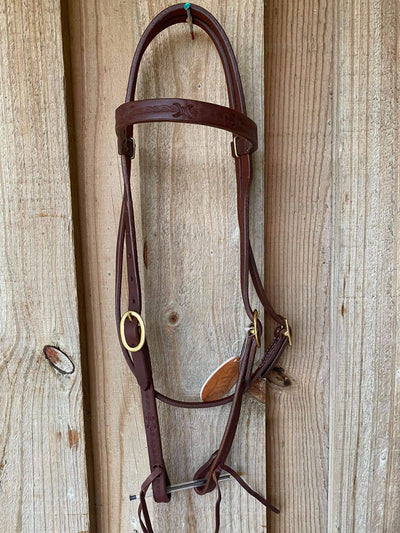 Western Bridle Browband Harness Oiled Barbwire Tooled Leather Headstall