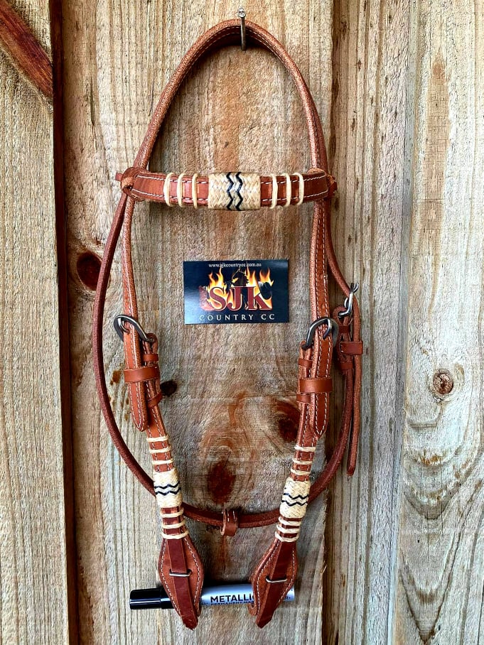 Western Bridle Browband Quick Change Harness Leather with Rawhide Detail Headstall