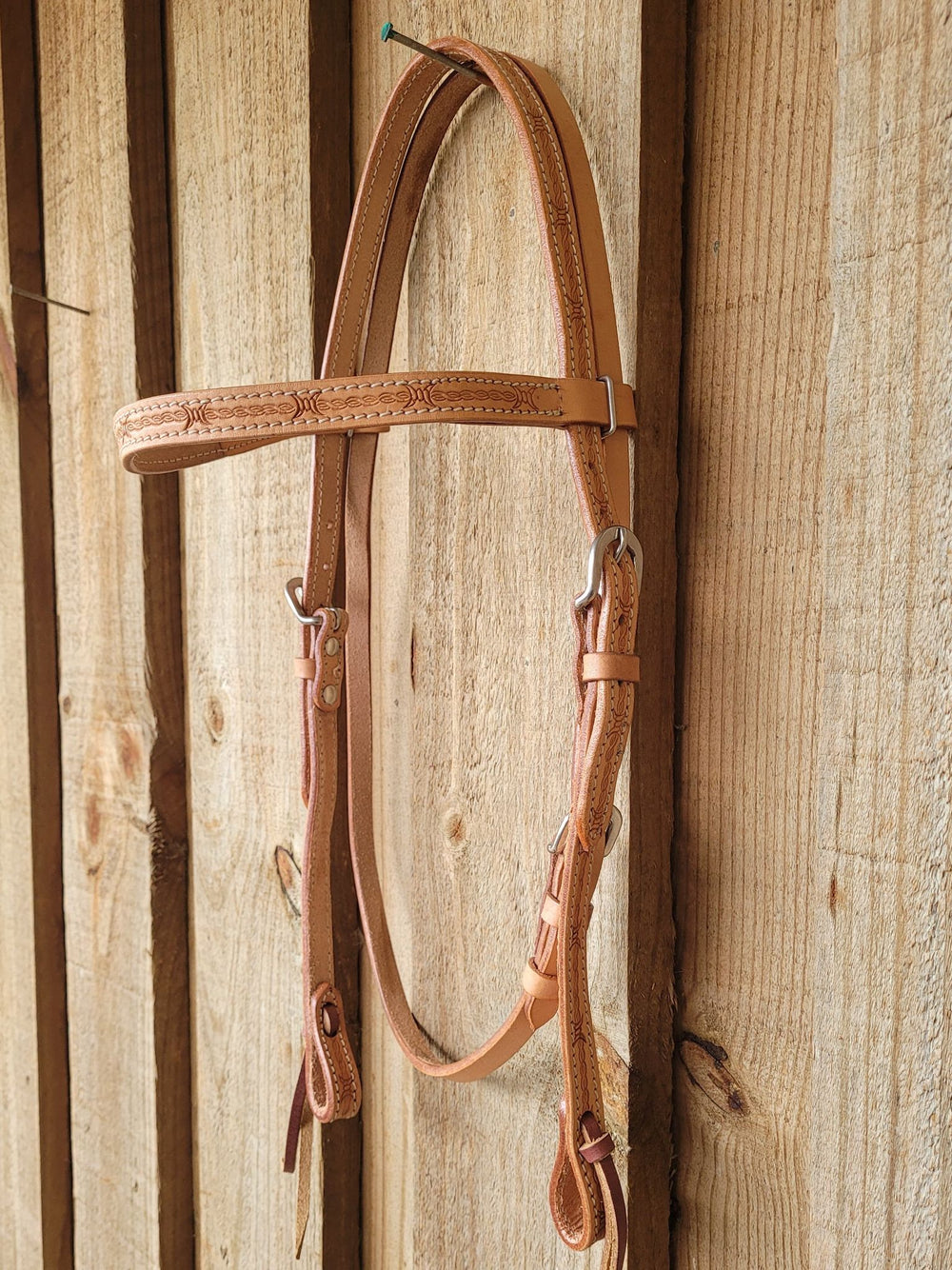 Western Bridle Browband Light Oil Barbwire Leather Full Size Headstall