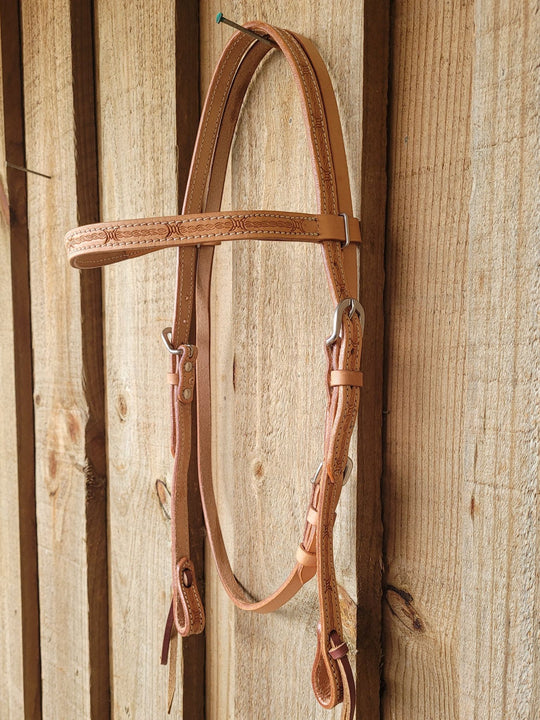 Western Bridle Browband Light Oil Barbwire Leather Full Size Headstall