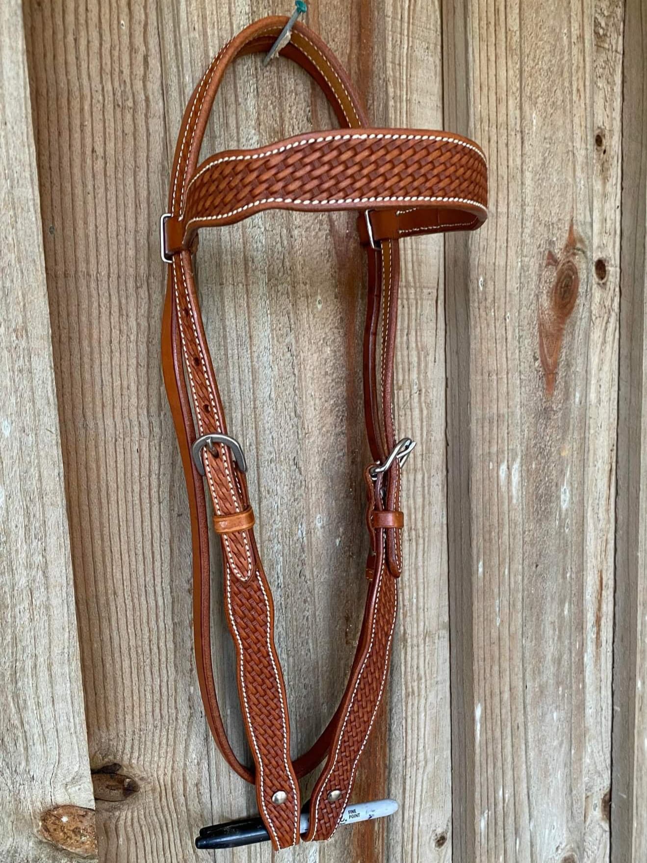 Western Bridle Browband Basket Weave Leather Headstall