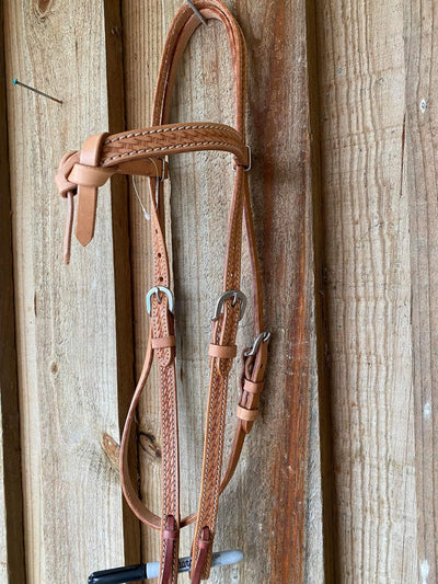 Western Bridle Browband Light Oil  Basket Weave Leather Futurity Headstall