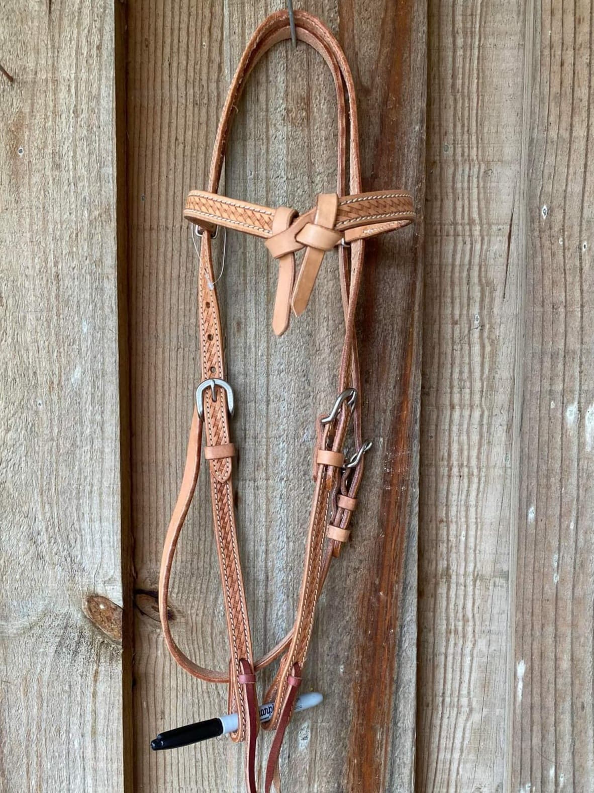Western Bridle Browband Light Oil  Basket Weave Leather Futurity Headstall