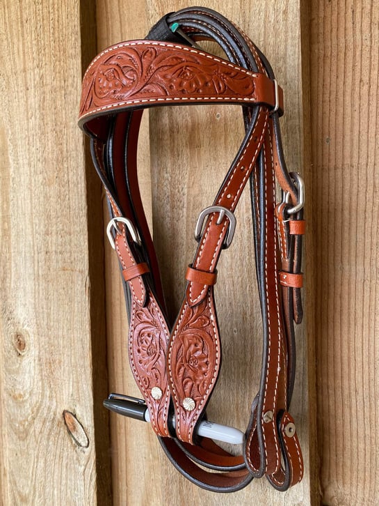Western Tack Set - Small Pony Tooled Leather Bridle/ Breastcollar