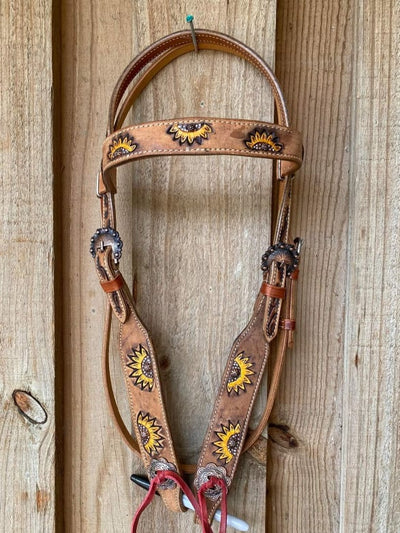 Western Tack Set - Browband Sunflower Bridle with Leather w/ reins