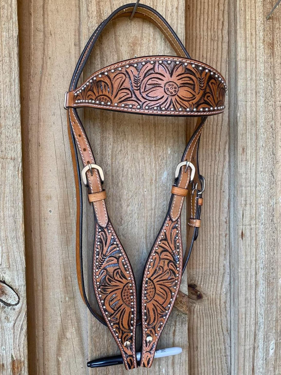 Western Bridle Browband Floral Tooled Leather Cob/Full Size Headstall
