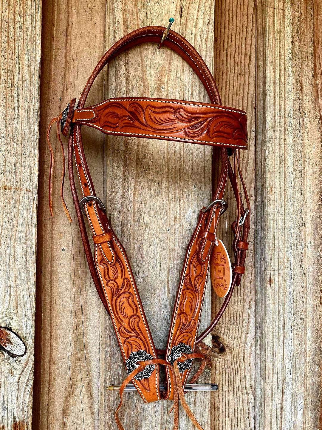 Western Bridle Browband Floral Tooled Medium Leather Headstall