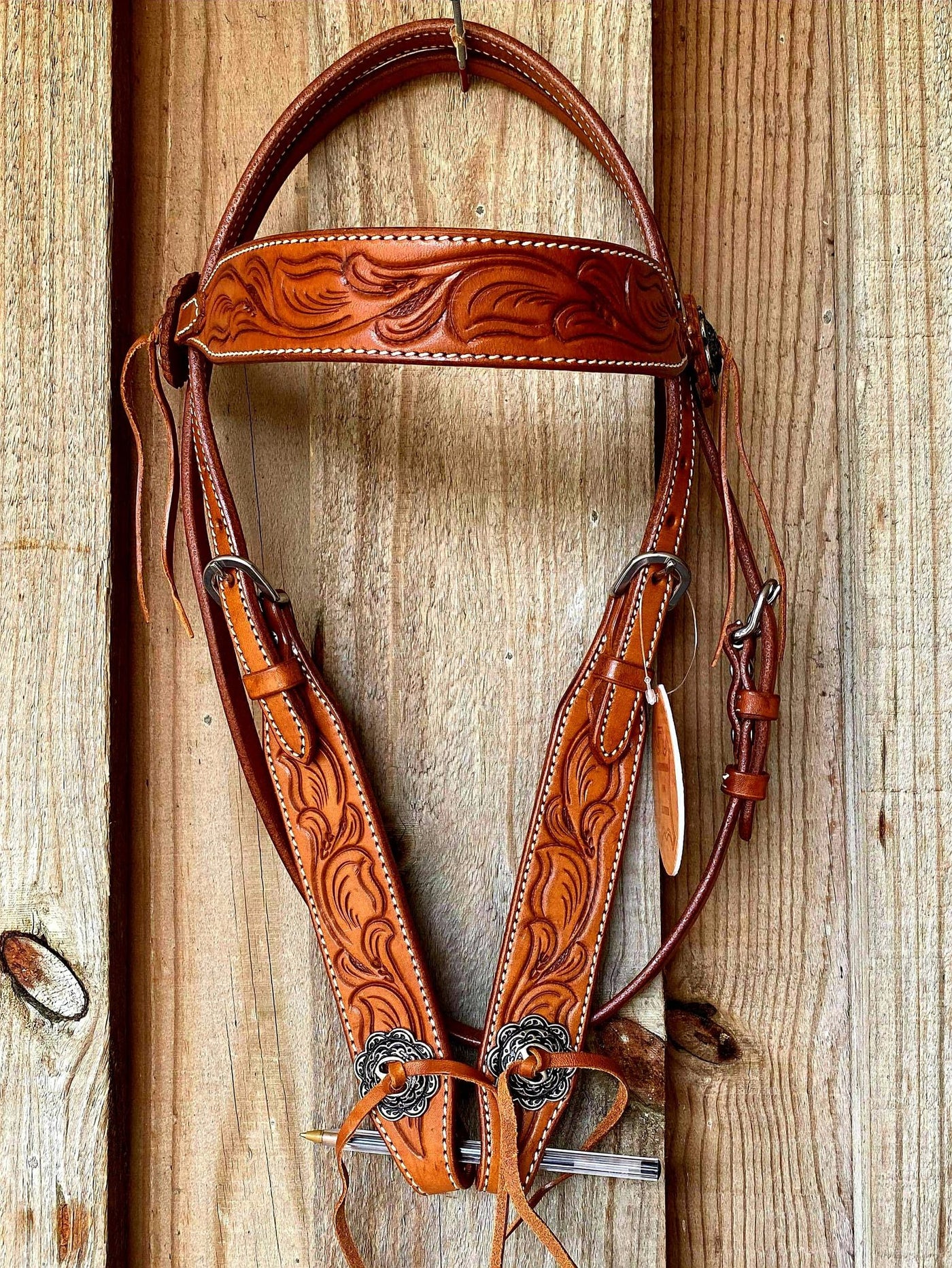 Western Bridle Browband Floral Tooled Medium Leather Headstall