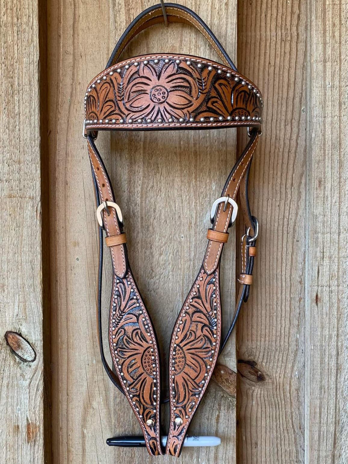 Western Bridle Browband Floral Tooled Leather Cob/Full Size Headstall
