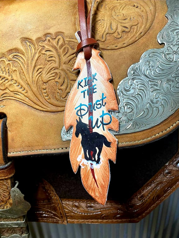Charm - Leather Saddle Tie on Charms  " Kick up the Dust"