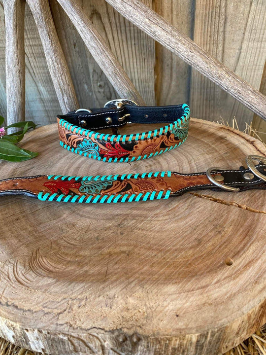 Collar - Genuine Leather Tooled Dog Collar