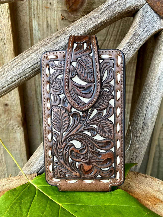 Phone -  Genuine Tooled Leather Phone Holder Case