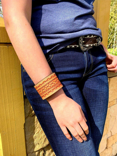 American Darling Hand Tooled Leather Cuff Bracelet