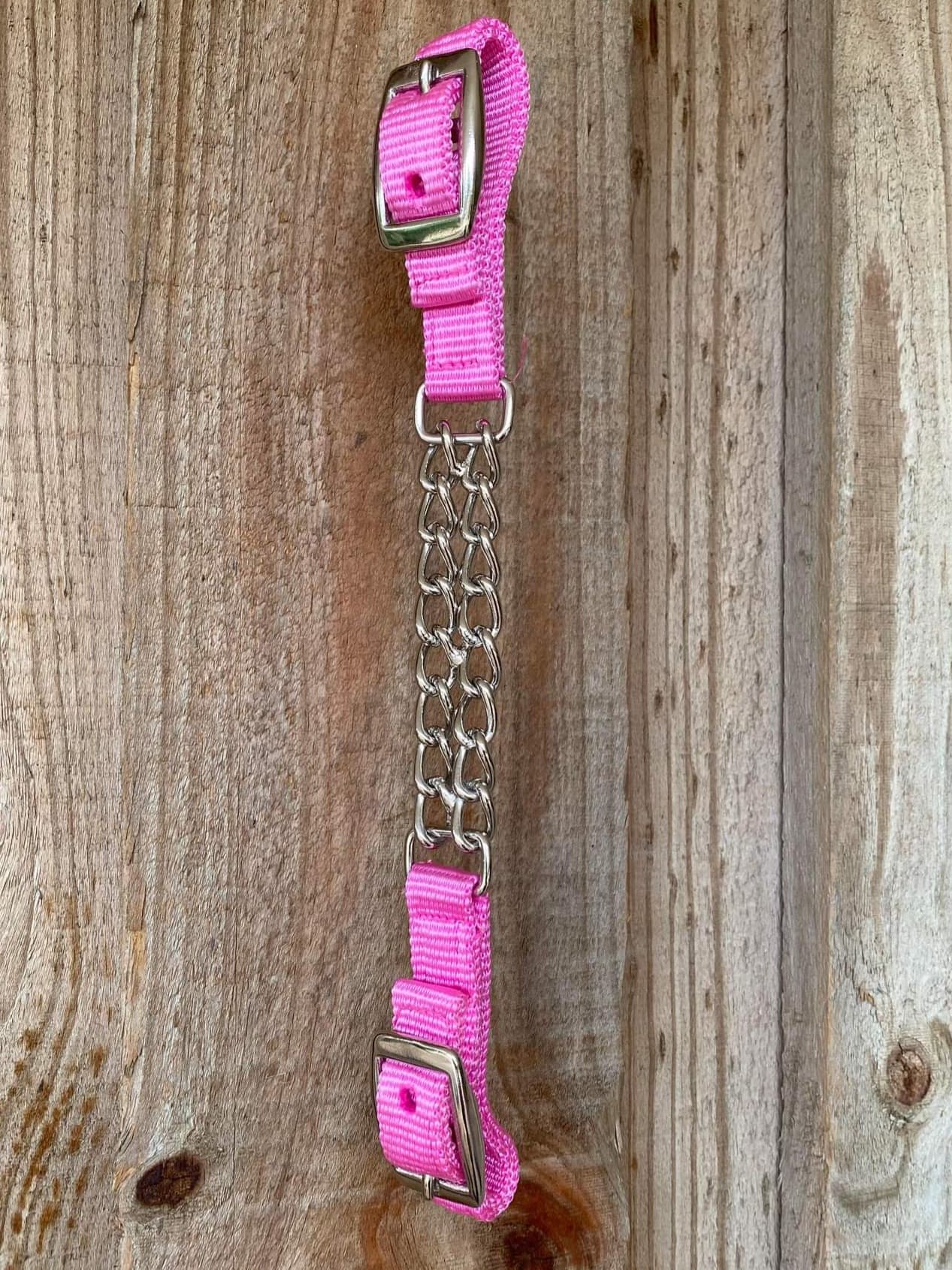 Curb Strap - Pink Nylon Chain fully adjustable  curb strap