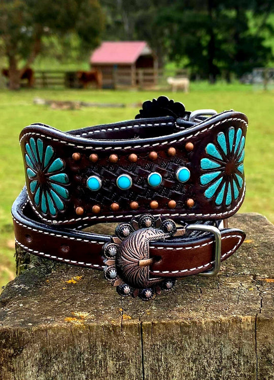 Couture ™ Genuine leather dog collar with a beaded inlay Small