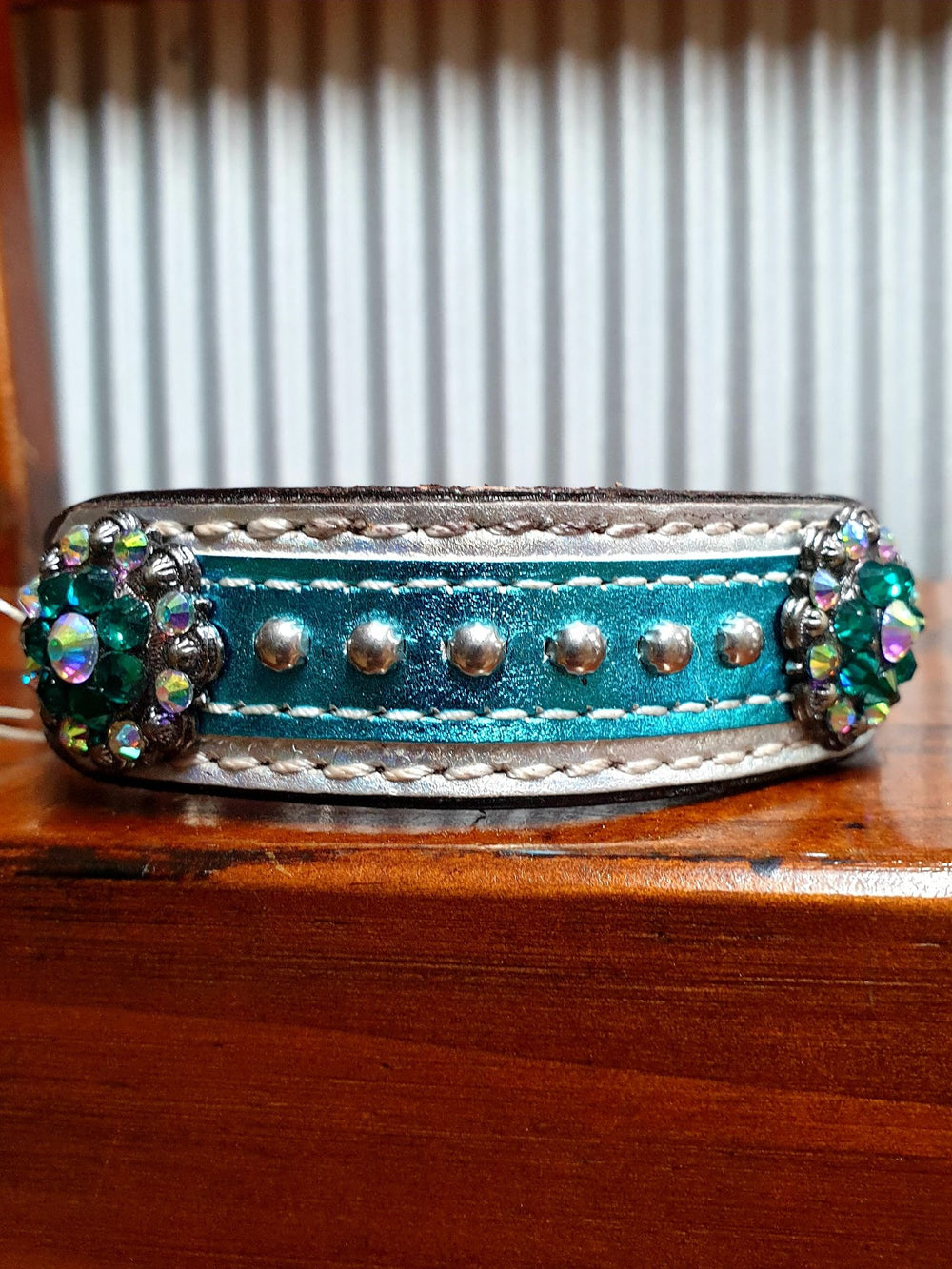 Collar - Couture Leather Western Dog Collar Aqua