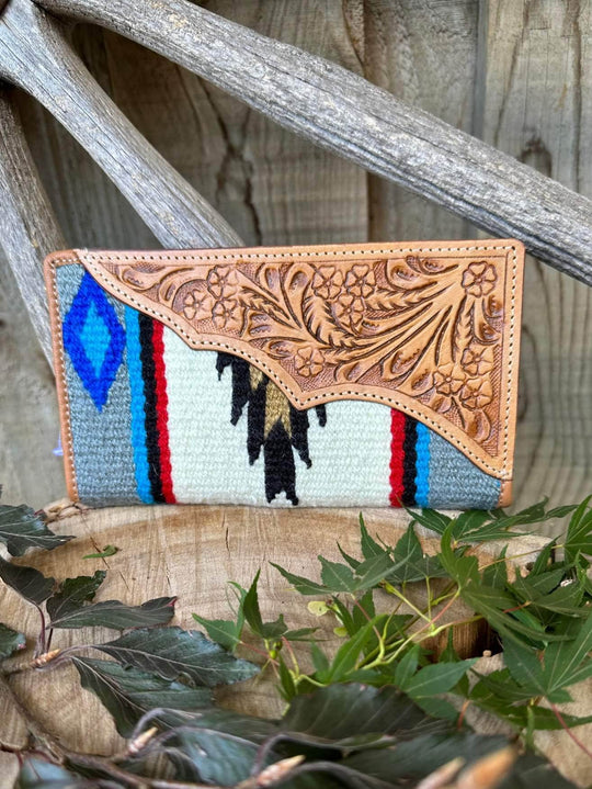Western Saddle Blanket Wallet Genuine Wool and Leather Purse