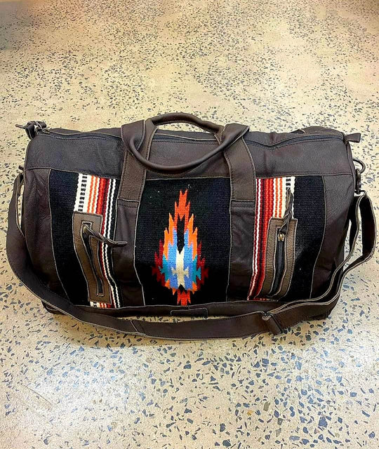 Duffle - Overnight Weekender Saddle Blanket Travel Bag w Chocolate Leather