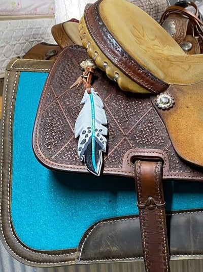 Charm - Leather Saddle Tie on Charms Feather Design