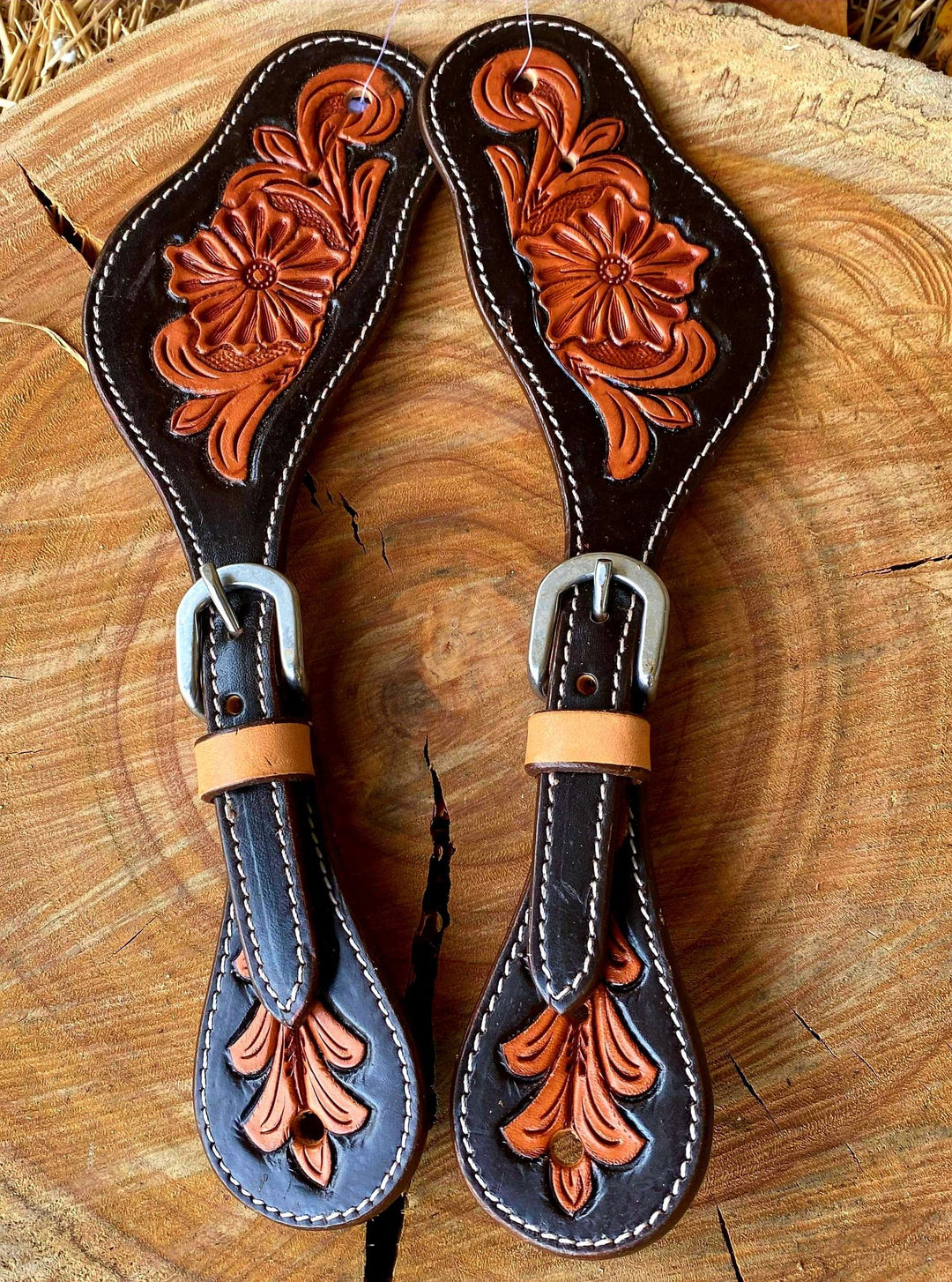 Straps -  Ladies Floral Tooled Spur Straps
