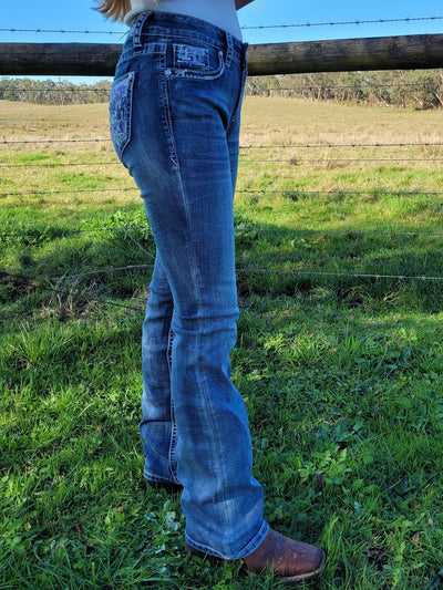 Grace in la Easy Mid Rise Western Wild Mustang Jeans Size 26, 27 or 34