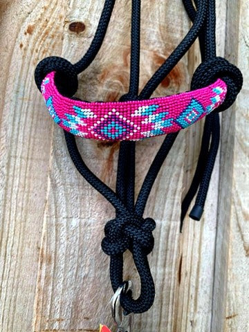 Halter  - Cowboy  Pink Beaded Rope Halter and Lead