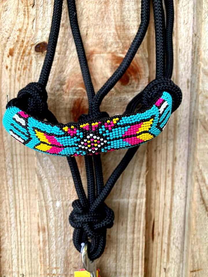 Halter - Beaded nose cowboy knot rope halter with 7' lead