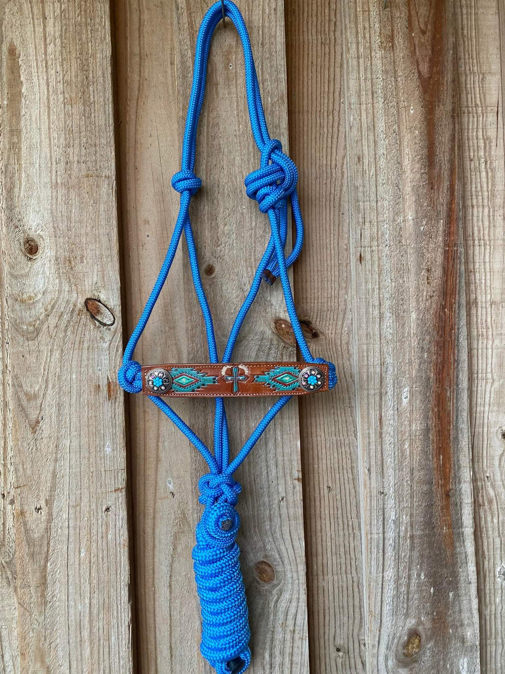 Halter - Cowboy Knot Rope Halter, Leather Nose