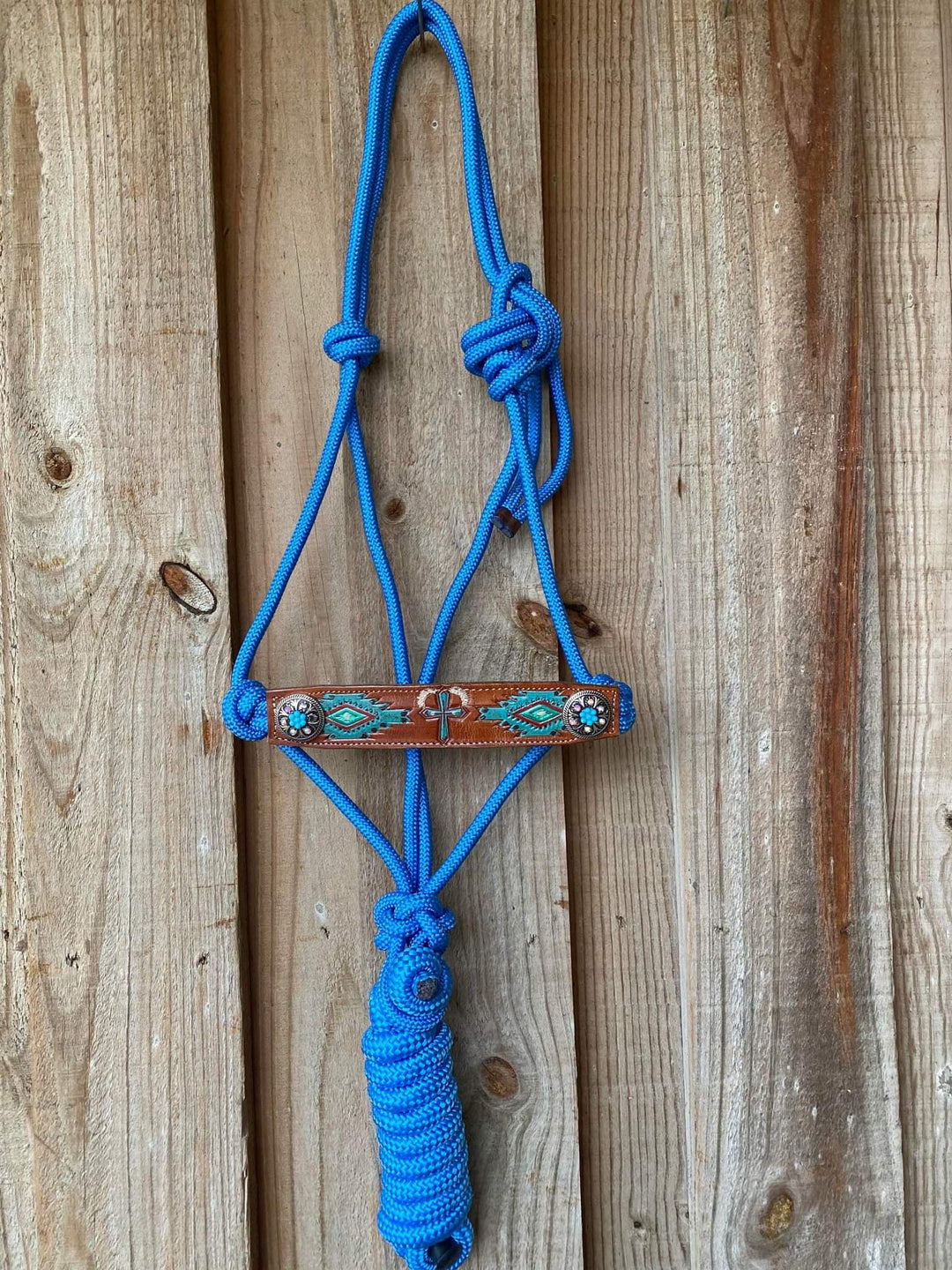 Halter - Cowboy Knot Rope Halter, Leather Nose