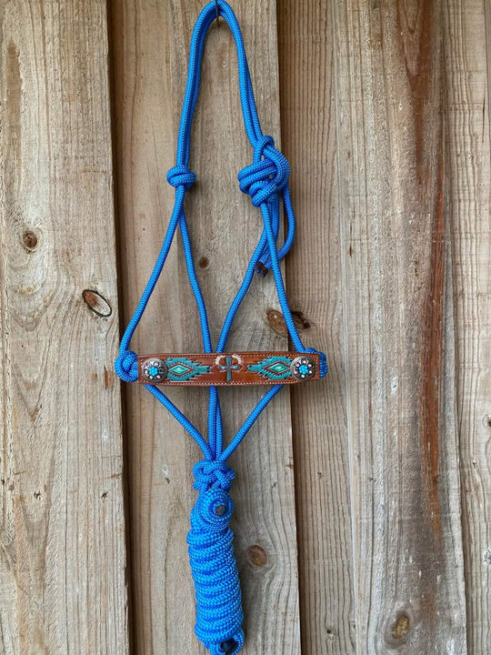 Halter - Cowboy Knot Rope Halter, Leather Nose