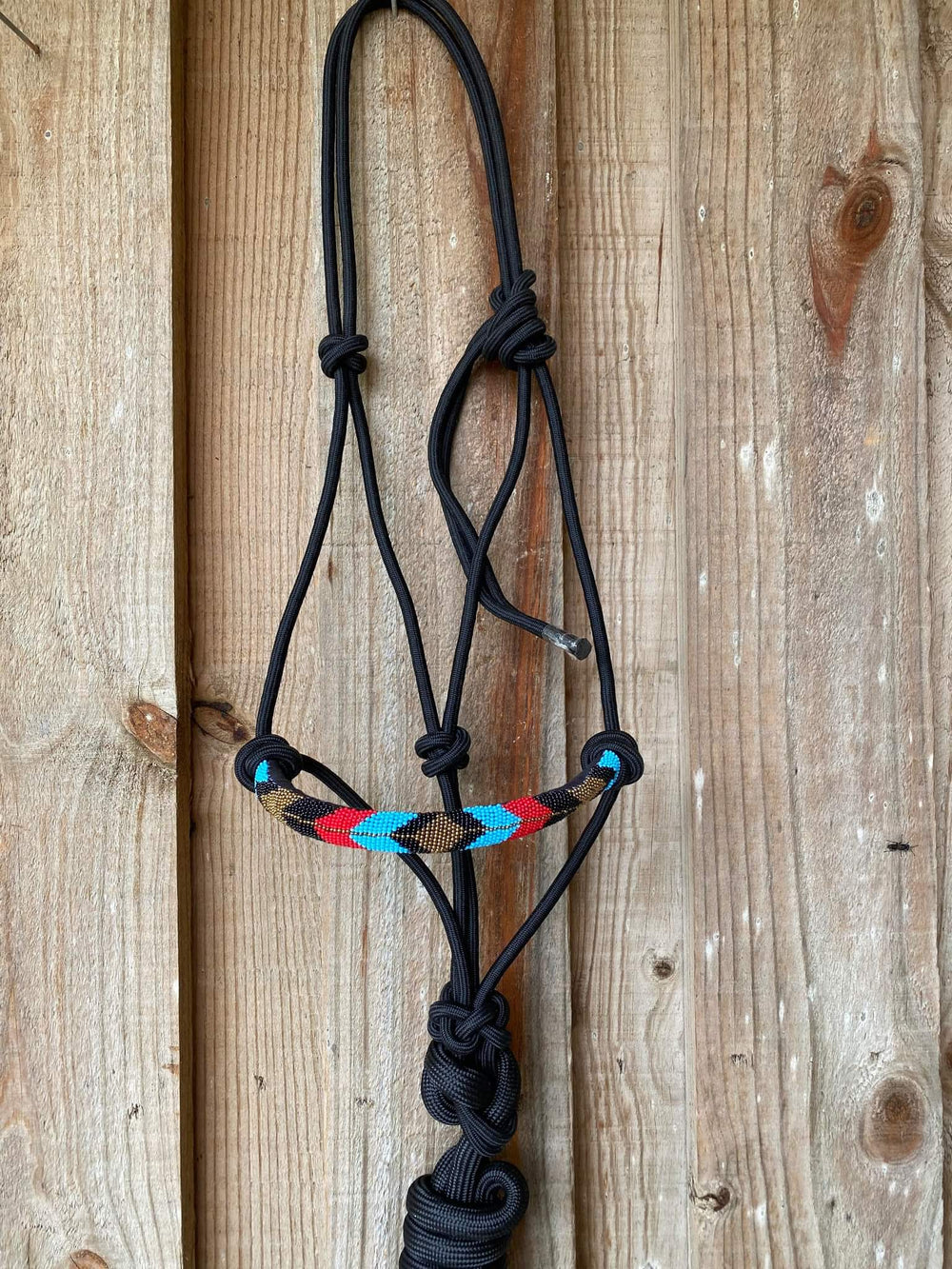 Halter - Black Beaded Cowboy Knot Rope Halter