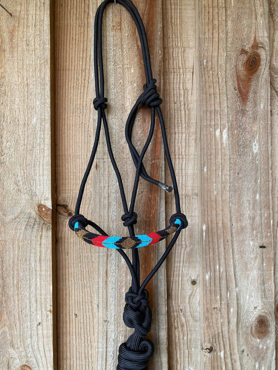 Halter - Black Beaded Cowboy Knot Rope Halter