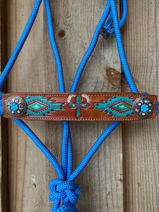 Halter - Cowboy Knot Rope Halter, Leather Nose